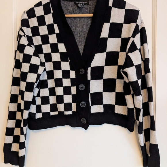 Streetwear Society Sweaters - Streetwear Society Black and White Checkered Cardigan
